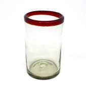  / Ruby Red Rim 14 oz Drinking Glasses 